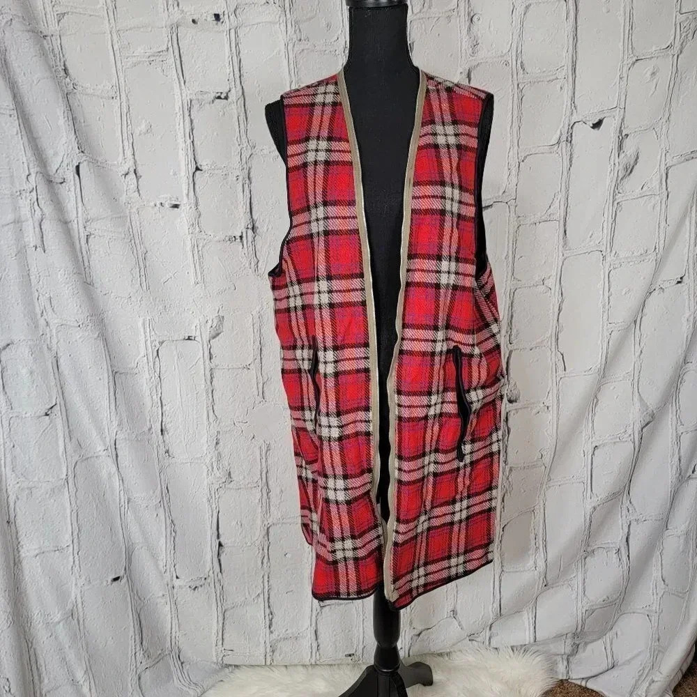 ALLIGATOR Red Plaid Flannel Vest Wool Warmer Winter Jacket Trench Coat‎ Liner